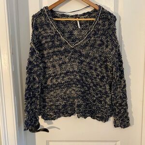 Free People Navy and Cream Knit Sweater